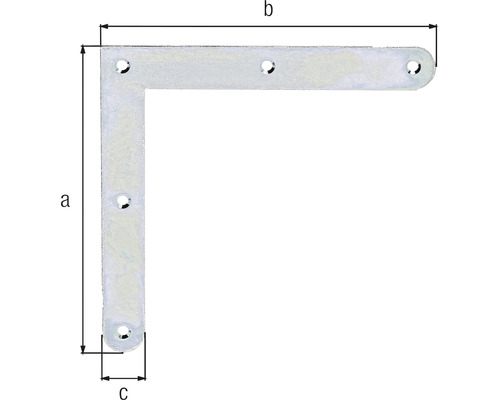 Conector unghiular cu găuri și indicații de dimensiuni