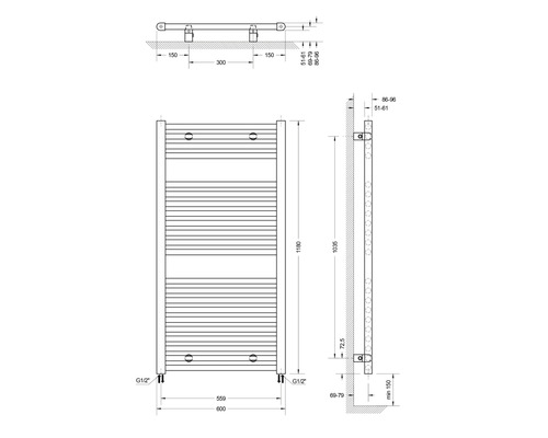 Desen tehnic al unui radiator cu dimensiuni