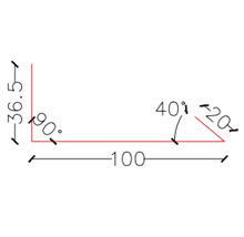 Desen tehnic al unui unghi cu dimensiunile 36,5, 100 și 20, precum și specificații de unghi de 90 de grade și 40 de grade
