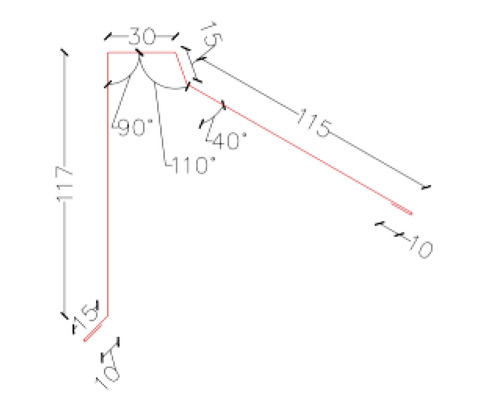 Desen tehnic cu dimensiuni și unghiuri