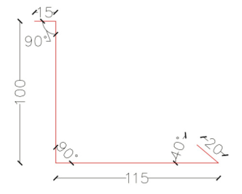 Desen tehnic al unui profil L cu dimensiuni în milimetri