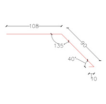 Desen tehnic cu dimensiuni: 108, 90, 10, unghi de 135 grade, unghi de 40 grade