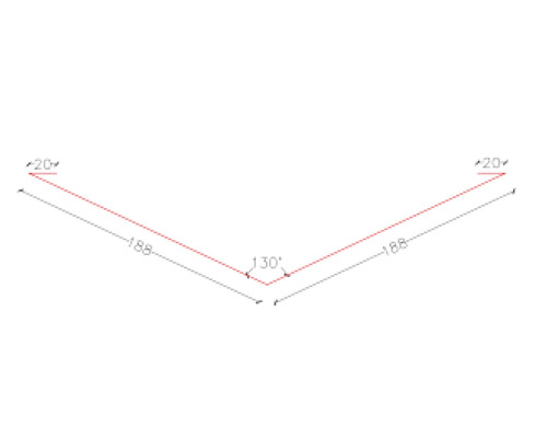 Schiță a unei îmbinări în unghi cu dimensiuni