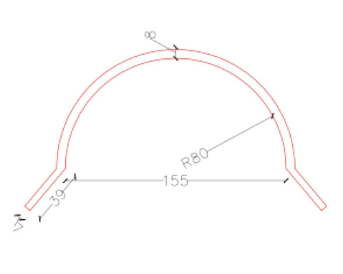Desen tehnic al unei cleme de țeavă cu dimensiuni