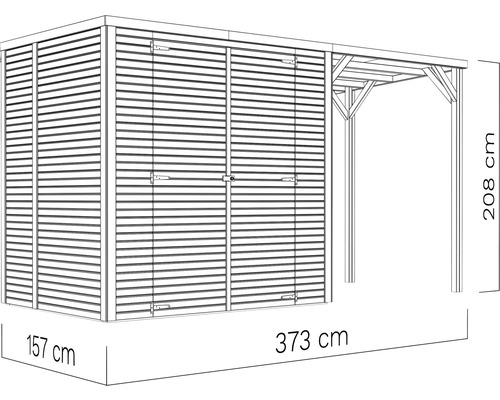 Dulap de grădină cu extensie, dimensiuni 157 x 373 x 208 centimetri