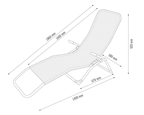 Desen tehnic al unui șezlong de grădină cu dimensiuni
