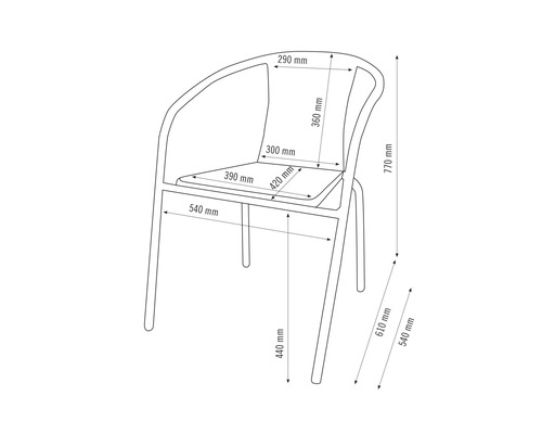 Desen tehnic al unui scaun cu dimensiuni
