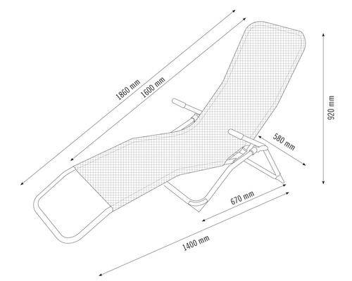 Desen tehnic al unui șezlong cu dimensiuni