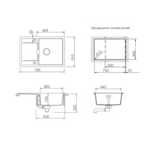 Chiuvetă bucătărie cristadur cu o cuvă Schock Mono D-100 76,5x51 cm, cu picurător, reversibilă, Silverstone-thumb-2