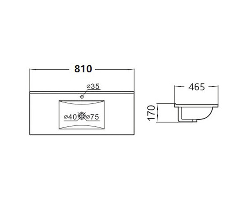 Desen tehnic al unui dulap de bază pentru lavoar cu dimensiunile 810 x 465 x 170 mm.