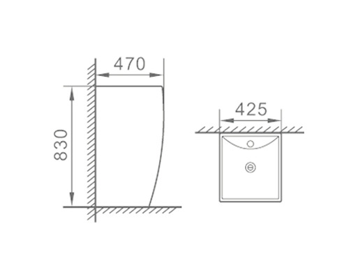 Desen tehnic al unei chiuvete cu dimensiuni