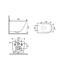 Desen tehnic al unui WC suspendat cu dimensiuni