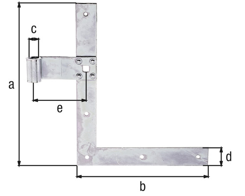 Colțar cu dimensiunile a, b, c, d și e
