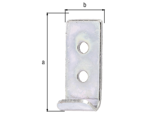 Cârlig metalic cu două găuri și indicații de dimensiuni