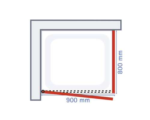 Desen tehnic al unei cabine de duș cu dimensiunile de 800 mm pe 900 mm
