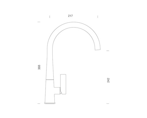 Desen tehnic al unei baterii de bucătărie cu dimensiuni.