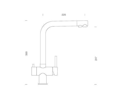 Desen tehnic al unei baterii de bucătărie cu dimensiuni