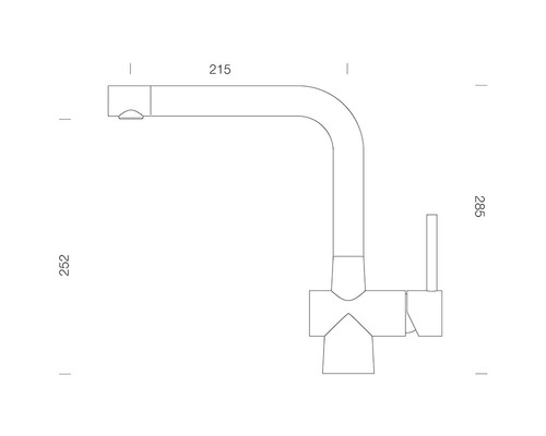 Desen tehnic cu dimensiunile unei baterii de bucătărie