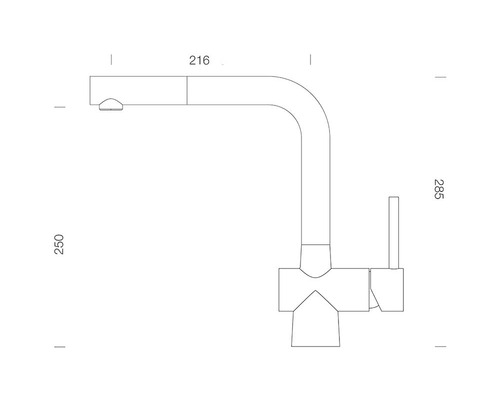 Desen tehnic al unui robinet de bucătărie cu dimensiuni