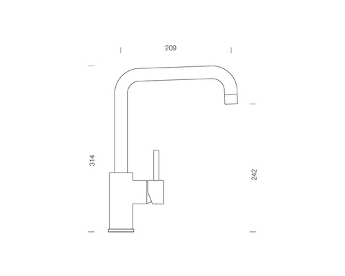 Desen tehnic al unei baterii de bucătărie cu dimensiuni