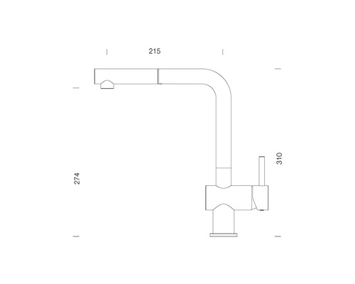 Desen tehnic al unui robinet de bucătărie cu dimensiuni.