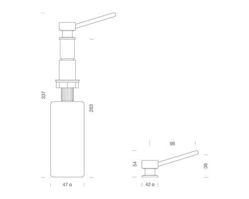 Desen tehnic al unui dozator de săpun cu dimensiuni