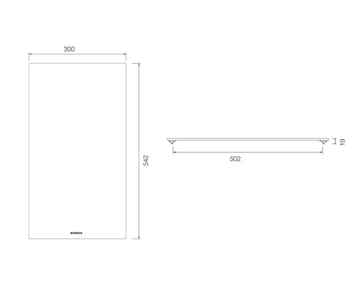 Desen tehnic cu dimensiunile 300 x 542 milimetri și 502 x 19 milimetri