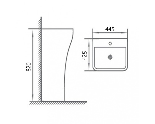Desen tehnic al unei chiuvete cu dimensiuni