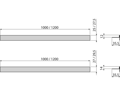 Desen tehnic cu două profile de lemn cu dimensiuni