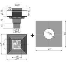 Desen tehnic al unui sifon de pardoseală cu dimensiuni