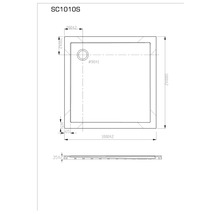Desen tehnic al unei cădițe de duș cu dimensiuni