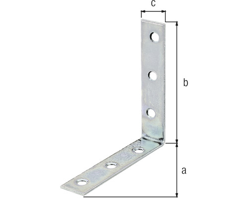 Conector unghiular cu găuri și indicații de dimensiuni
