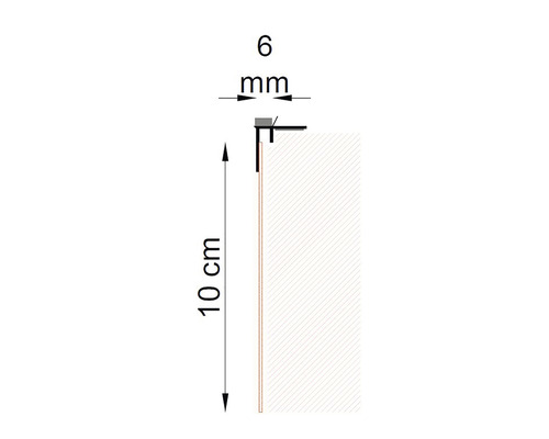 Desen tehnic al unui profil cu dimensiunile de 6 milimetri și 10 centimetri.