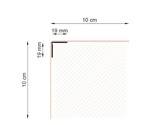 Desen tehnic al unui profil de protecție a muchiilor cu dimensiunile de 10 cm și 19 mm.