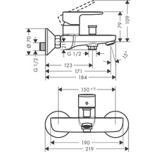 Desen tehnic al unei armături cu indicații dimensionale