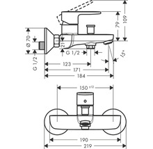 Desen dimensional al unui robinet cu diferite dimensiuni