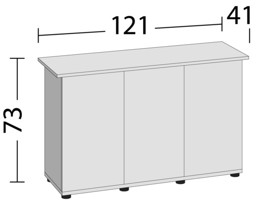 Ilustrație a unui dulap inferior cu dimensiunile de 121, 41 și 73 de centimetri.