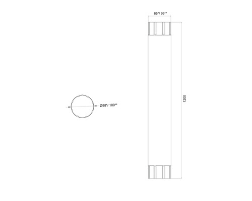 Desen tehnic al unui corp de iluminat tip stâlp, cu dimensiuni.