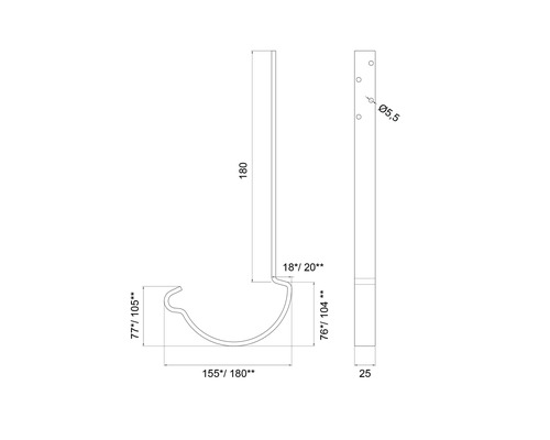 Desen tehnic al unui suport de jgheab cu cote