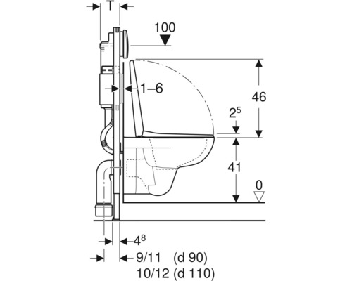 Desen tehnic al unui WC suspendat cu dimensiuni