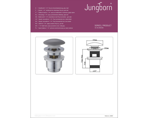 Ventil filetat Jungborn 1 1/4 inch cu capac ceramic Pop-Up, prezentare produs