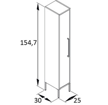 Desen tehnic al unui dulap de baie cu dimensiunile 154,7 x 30 x 25 cm.