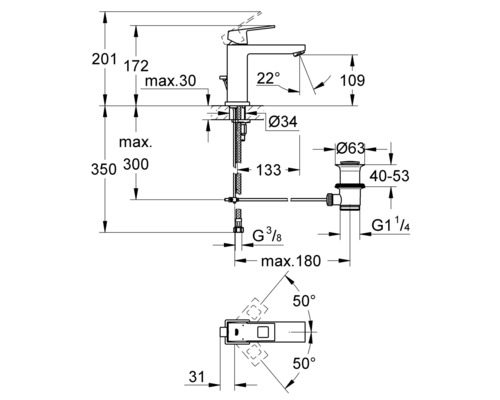 Desen tehnic al unui robinet cu dimensiuni