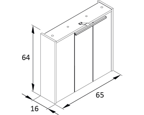 Imagine cu un dulap de baie cu dimensiunile 64x65x16 cm.