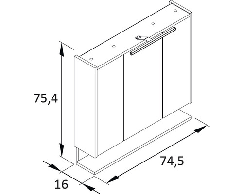 Desen tehnic al unui dulap cu oglindă cu dimensiuni