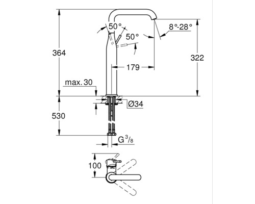 Desen cotat al unei baterii cu indicații de înălțime