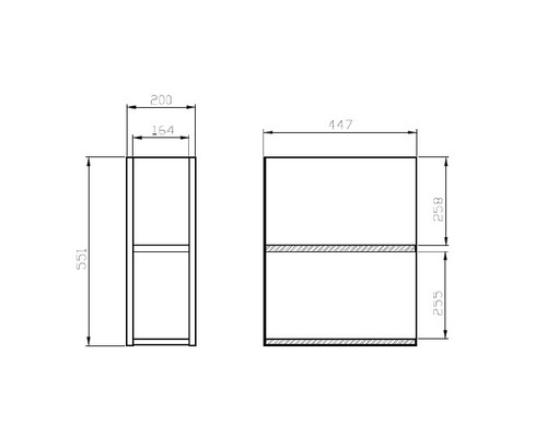 Desen tehnic al unui dulap de perete cu dimensiuni