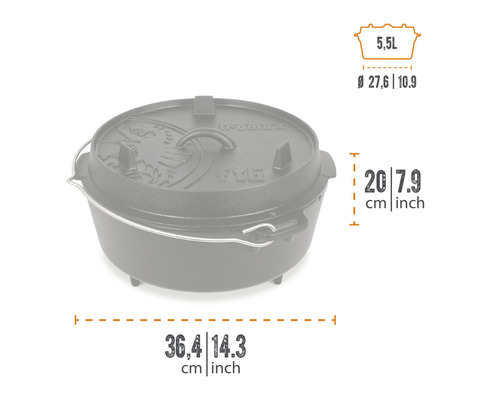 Oală IronMax Dutch cu capac și dimensiuni