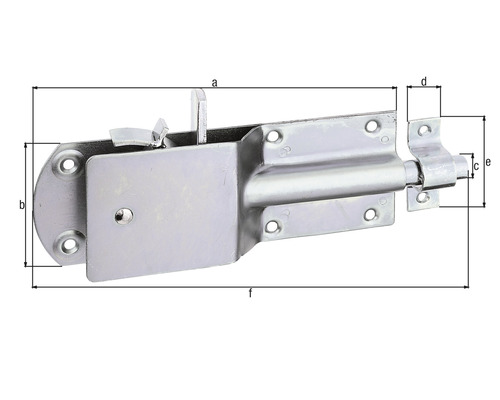 Imagine cu un zăvor de ușă cu indicații de dimensiuni.