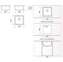 Desen tehnic al unei chiuvete cu dimensiuni